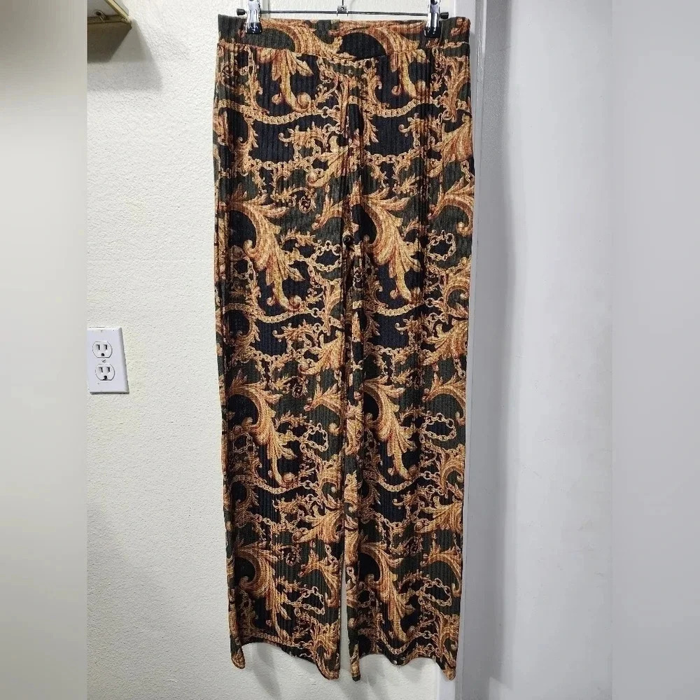 ZARA Wide-Leg Gold Chain Mob Wife Pull On Pants - Size Small - Picture 4 of 8
